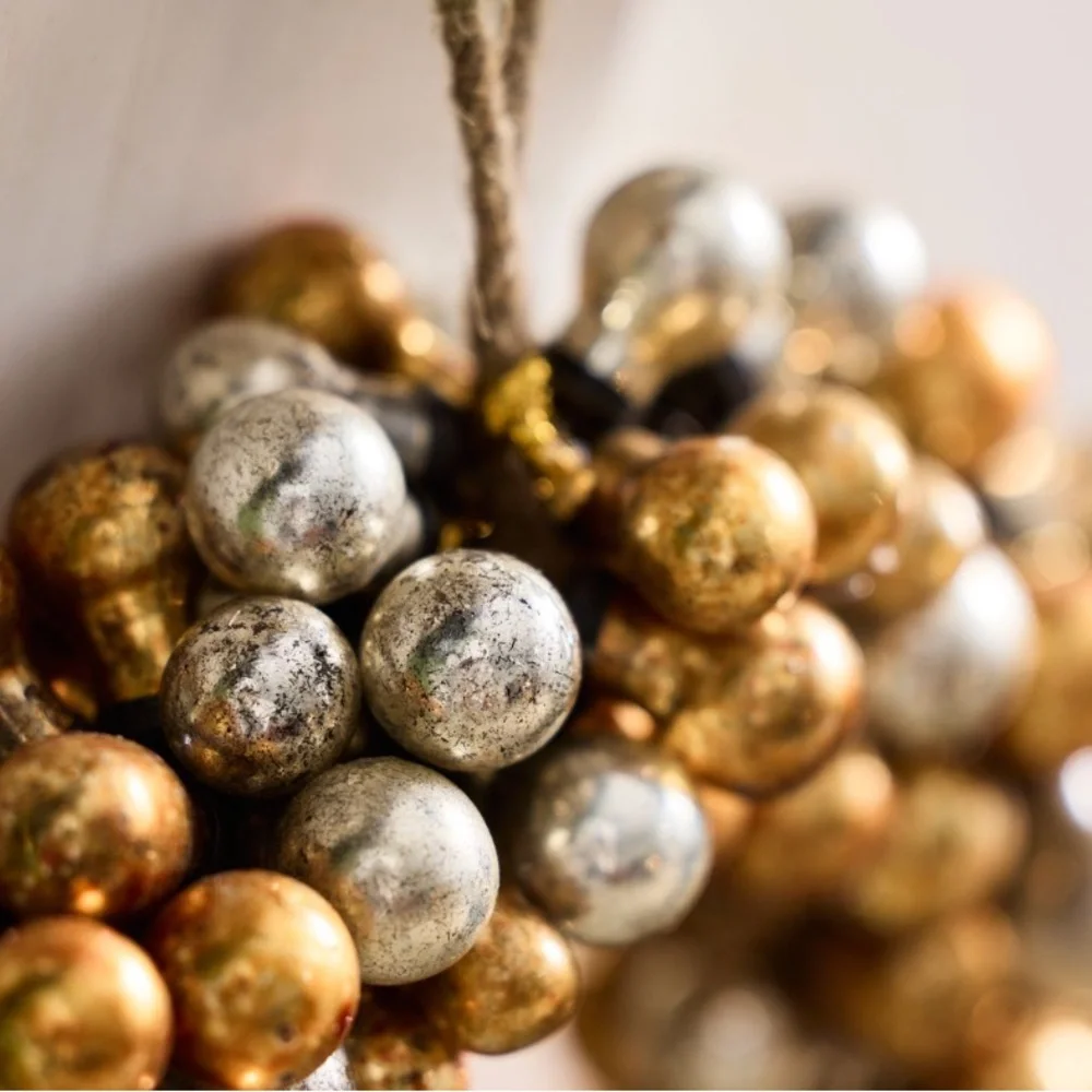 Anthropologie Gold and Silver Holiday ornament bauble glass Wreath
